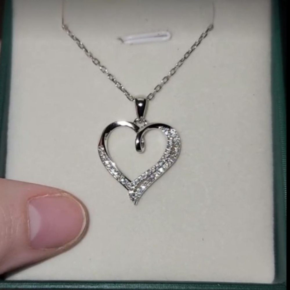 NWT Sterling Silver Moissanite Heart Necklace, Engraved 'Forever & Always  18+3"